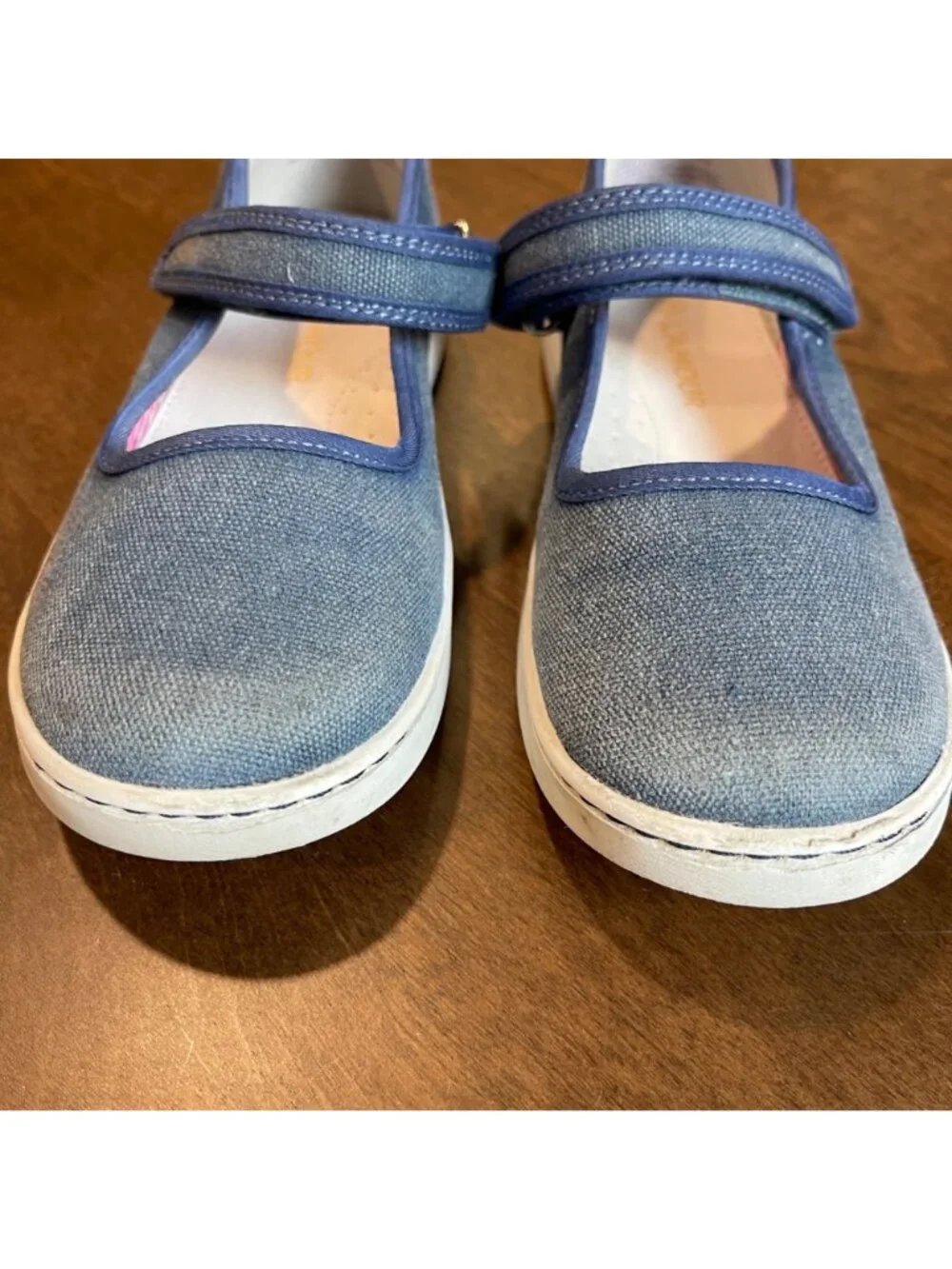 L'amour Jenna Mary‎ Jane Flat Girls Size 13 Chambray Blue Hook and Loop Closure